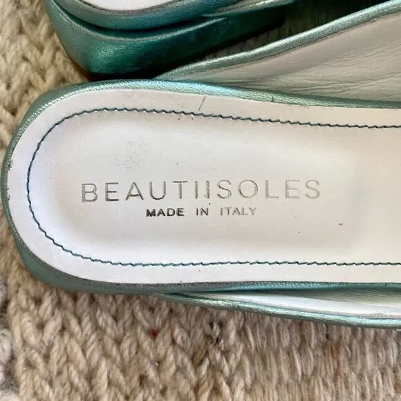 Woven Metallic Blue Mules - Picture 9 of 11